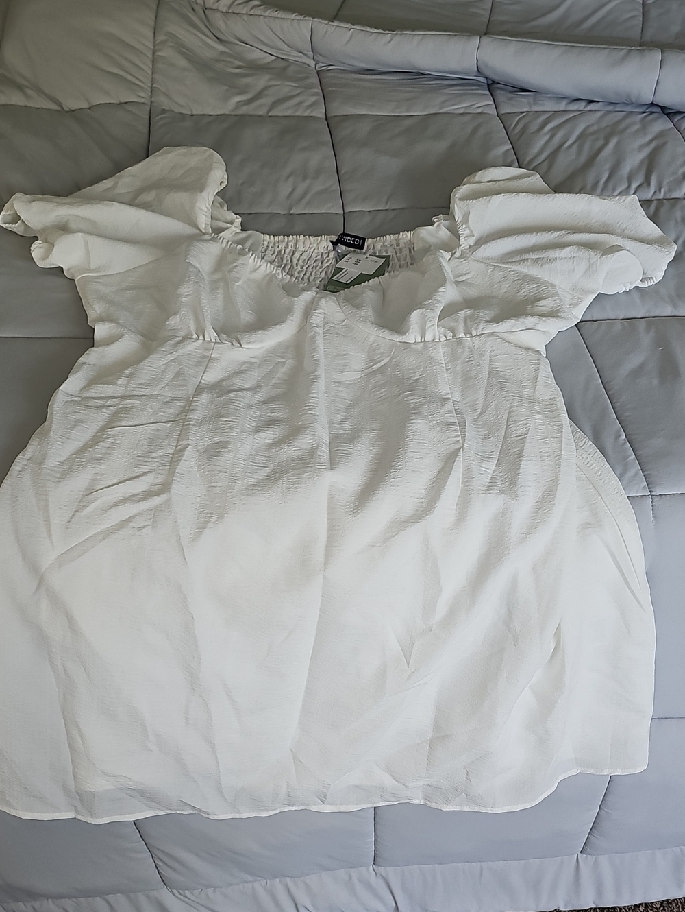 H&M White Smocked Top with Tag Detail
